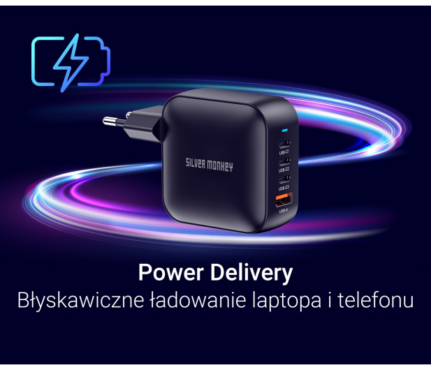 Silver Monkey Ładowarka GaN Smart Quadro 100W PD Czarna - 1417253 - zdjęcie 3